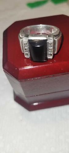 bague en argent avec belle pierre noire - Photo 2