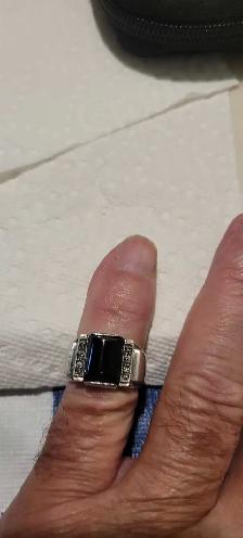 bague en argent avec belle pierre noire - Photo 5