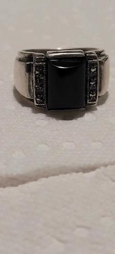 bague en argent avec belle pierre noire - Photo 7