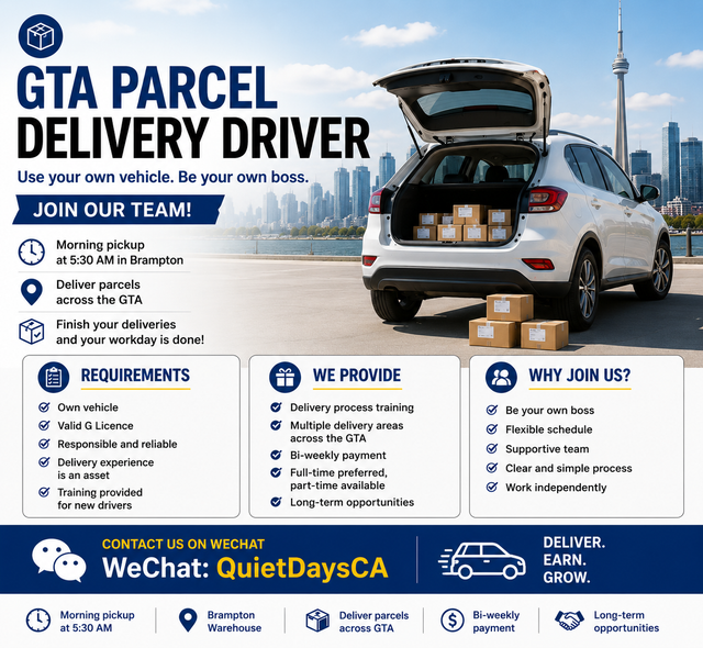 Hiring Parcel Delivery Drivers - GTA