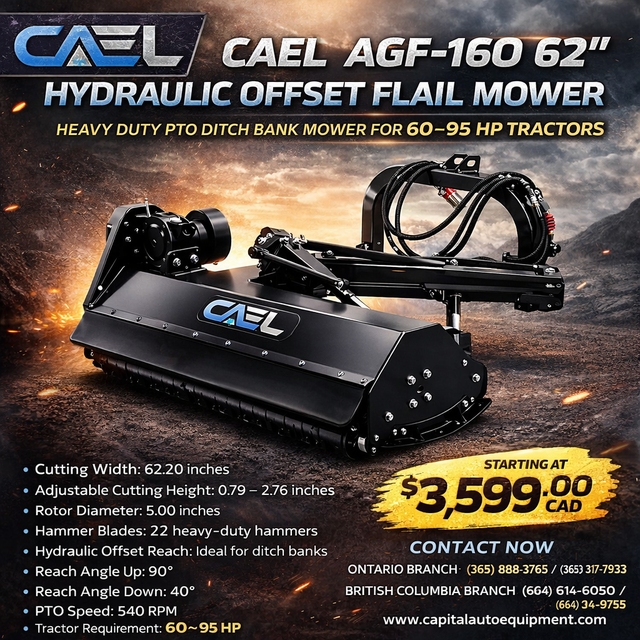 CAEL AGF-160 62-Inch Hydraulic Offset Ditch Bank Flail Mower – H