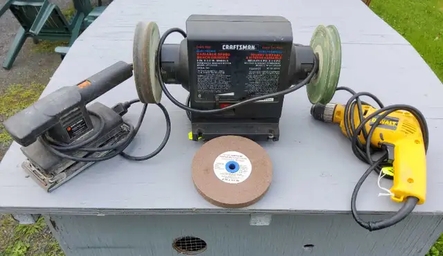 Craftsman Bench Grinder, 3/8 Drill and Black and Decker Sander