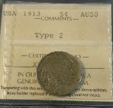 1913 USA Type 2 Nickel Graded AU 50 - Photo 3