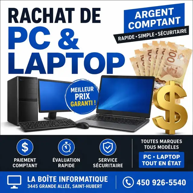rachat de laptop, ordinateur, moniteur et vente