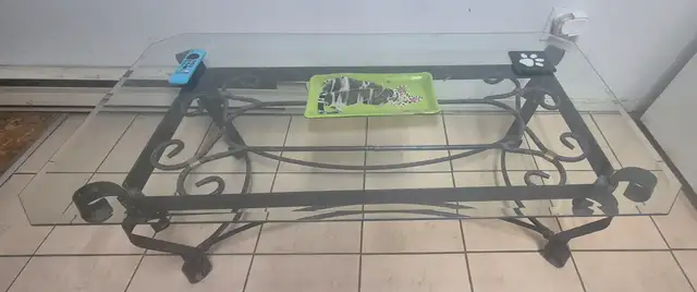 High-End Wrought Iron & Bevelled Glass Coffee Table – $70