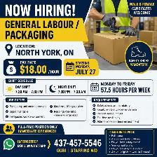 We are hiring in North york, Starting from Monday