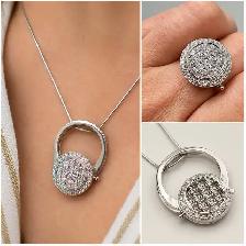 18 karat White Gold Transformer Ring/Pendant 1.20CTW  Diamonds