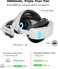 TRANSNOVO Sangle de tête  pour Meta Quest 3   batterie  6000 mAh - Photo 4