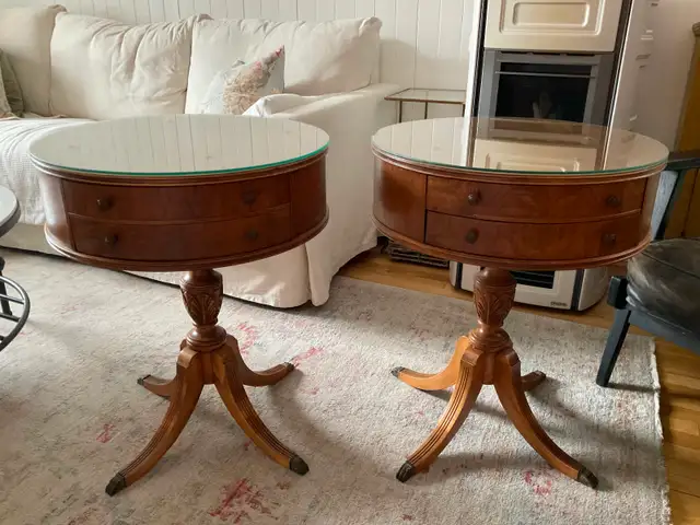 Vintage Mid Century Drum Side Tables