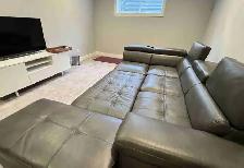 Faux leather sofa set with pull out bed and ottoman