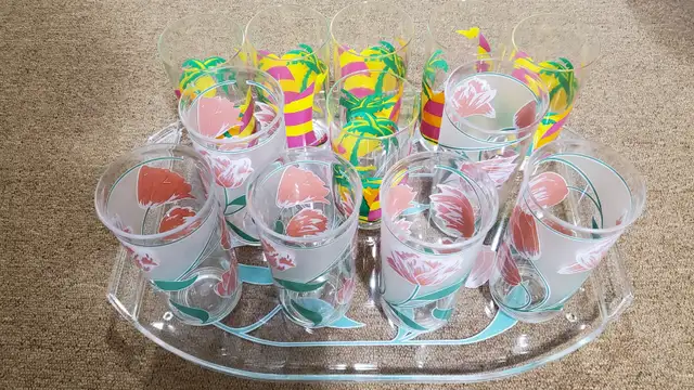 12 piece plastic beverage set with serving tray