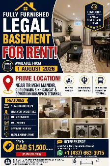 Fully Furnished Legal Basement for Rent
