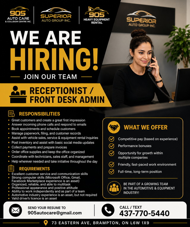 HIRING RECEPTIONIST - OFFICE ADMIN - FULL TIME