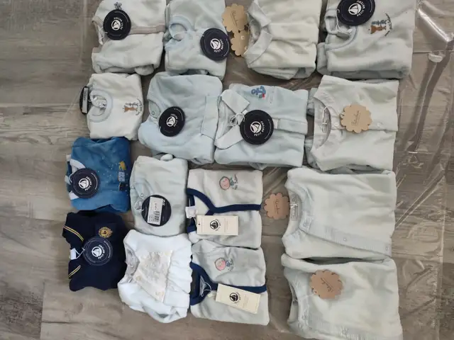 Baby bodysuits from Petit Bateau & Patchouli for ages 1, 3 & 6 m