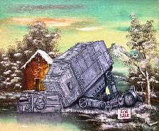Starwars AT-AT painted on an old thrift store landscape painting - Photo 2