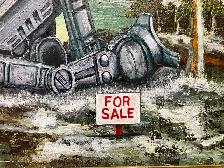 Starwars AT-AT painted on an old thrift store landscape painting - Photo 3