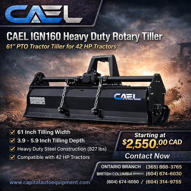 CAEL IGN160 Heavy Duty 61-Inch Rotary Tiller – PTO 3-Point Hitch