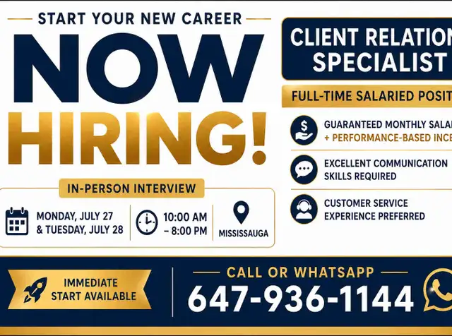 NOW HIRING – Client Relation Specialist