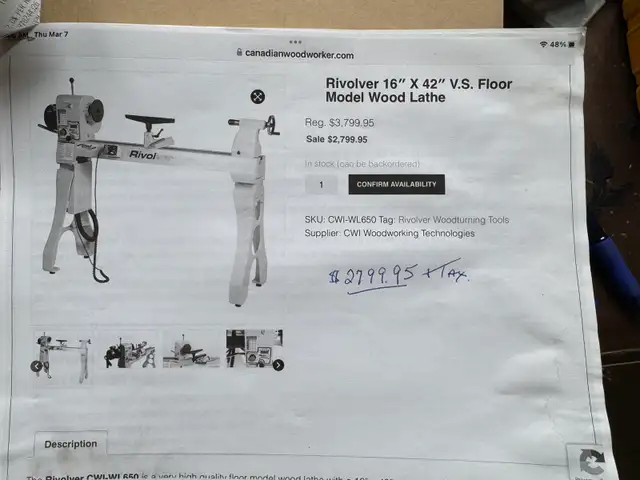 Rivolver 16" X 42" VS Floor Model Wood Lathe Package