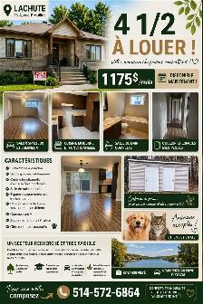 Magnifique 4 ½ à louer à Lachute Secteur paisible 1 175 $/mois