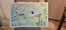 Tableau / aquarelle originale laminée sur bois.