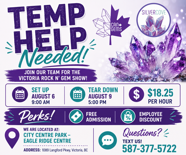 Temporary Event Staff – Victoria Rock N' Gem Show ($18.25/hr)