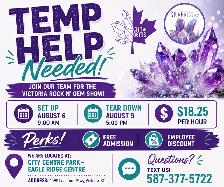 Temporary Event Staff – Victoria Rock N' Gem Show ($18.25/hr)