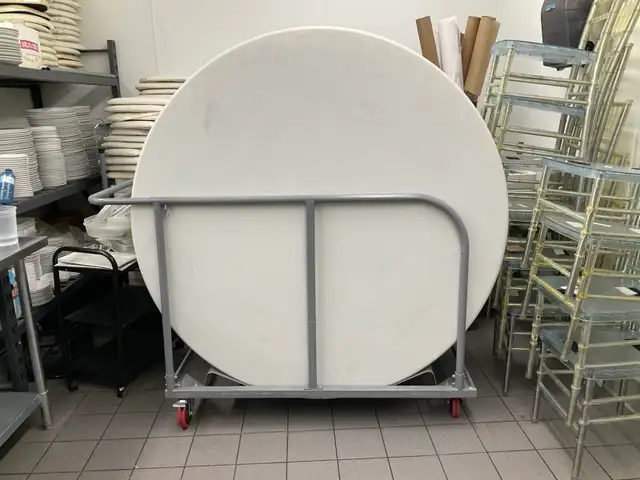 15 x 60" Round Banquet Tables w/rolling storage cart