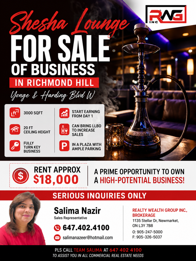 SHEHSHA LOUNGE FOR SALE OF BUSSINESS IN RICHMOND HILL