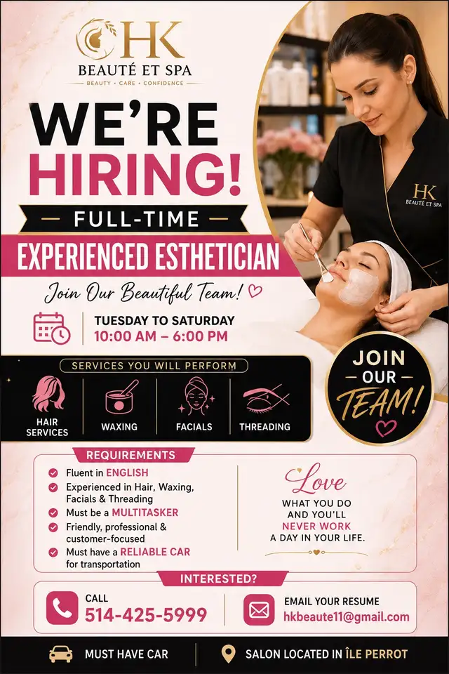 Full time esthetician needed