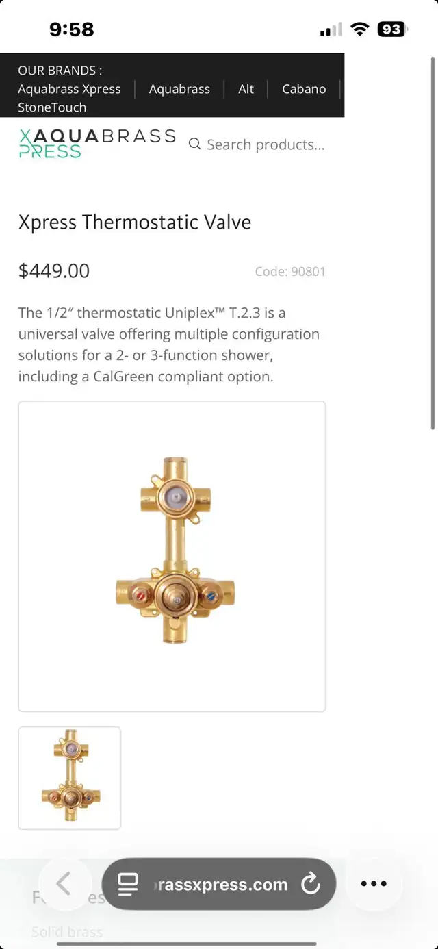 Umix Thermostatic Shower Trim Kit 2-way Shared   Xpress Thermost
