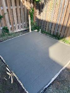 fresh concrete shed patio, jacuzzi patio, and more