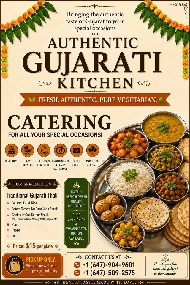Authentic Gujarati Thali Catering – $15/Plate