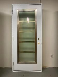 1406PA Porte d’acier 34D Blanche Moulure inox verre screen 23×65 - Photo 2
