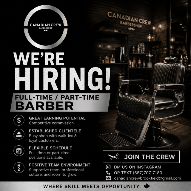 Canadian Crew Barbershop - Hiring Barber