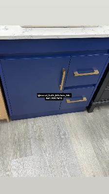Blue Vanity, Kitchen Cabinet, Countertop, Mirror