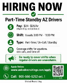 Hiring Standby AZ Drivers - Part Time