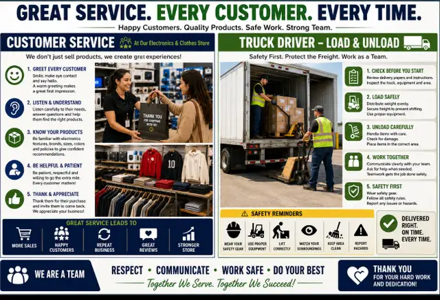 customer Service, and Truck Driver. Load and unload
