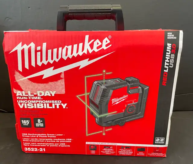 MILWAUKEE USB RECHARGEABLE GREEN LASER CROSS LINE 3522-21