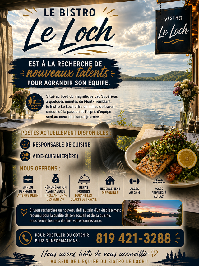 Cuisinier(ère) recherché(e) - Bistro Le Loch
