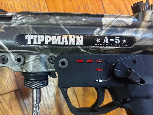 Paintball gun. Tippman A5.  With sniper barrel in good shape
