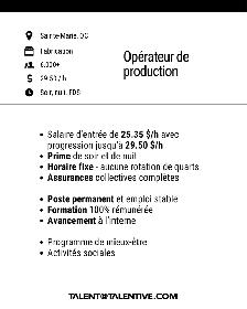 Opérateur de production - soir | nuit | FDS - jusqu'à $29.50/h