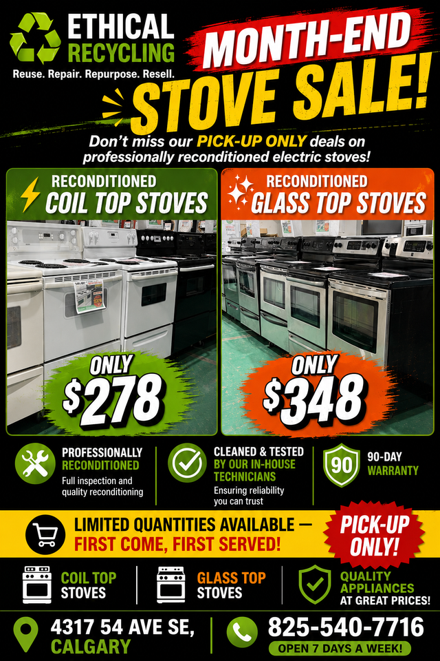RECONDITIONED COIL & GLASS TOP STOVES $278-$348 PICK UP DEAL