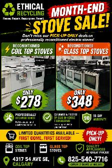 RECONDITIONED COIL & GLASS TOP STOVES $278-$348 PICK UP DEAL