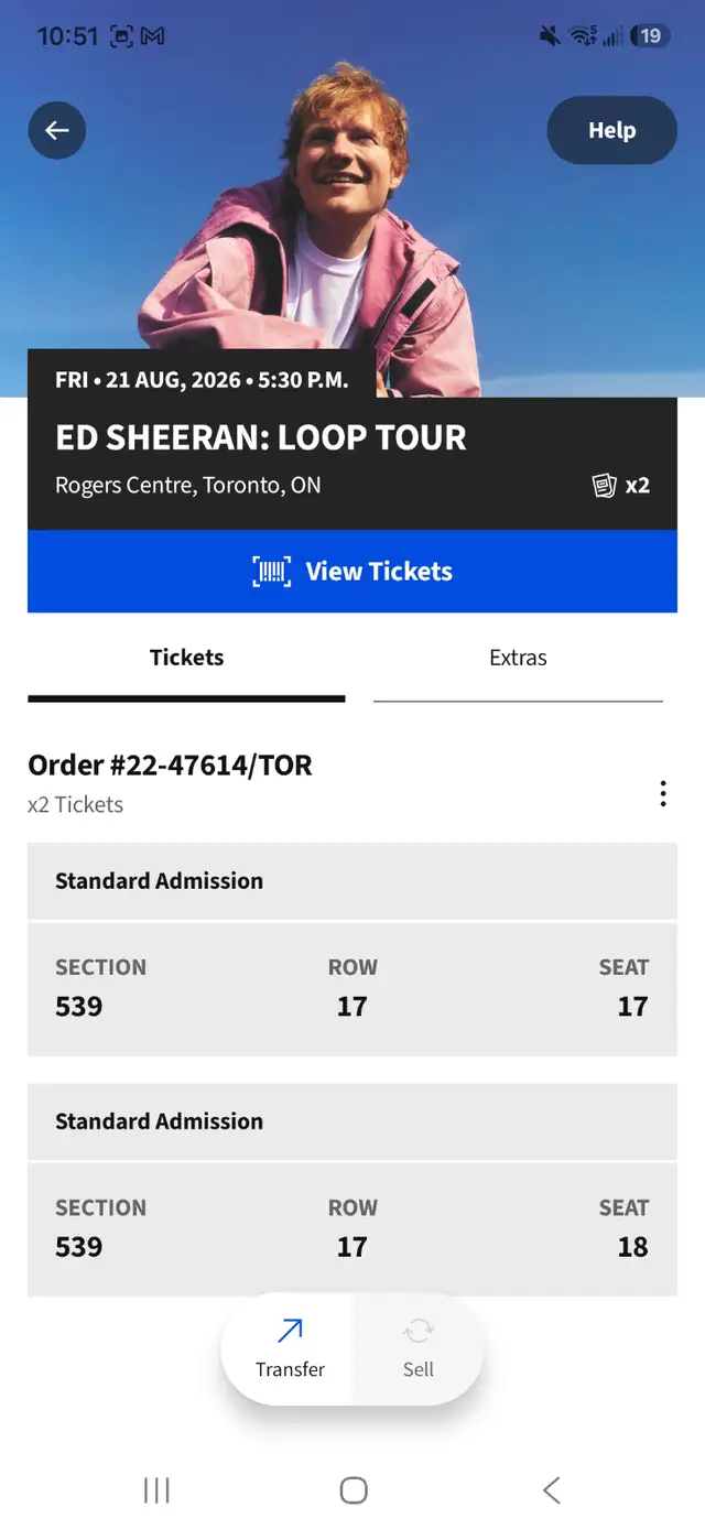 Ed sheeran (2 tickets) to concert friday august 21/26 for sale