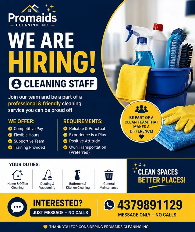 Hiring- Cleaning Staff