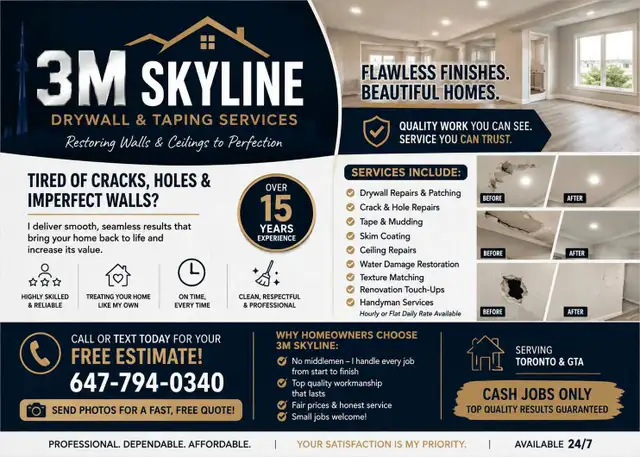drywaller/taper available for small jobs and repairs