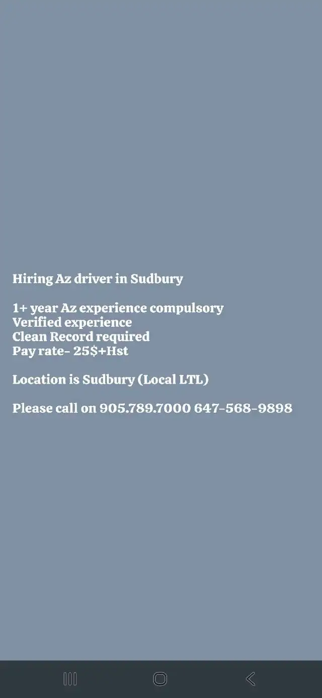Hiring Az driver in Sudbury