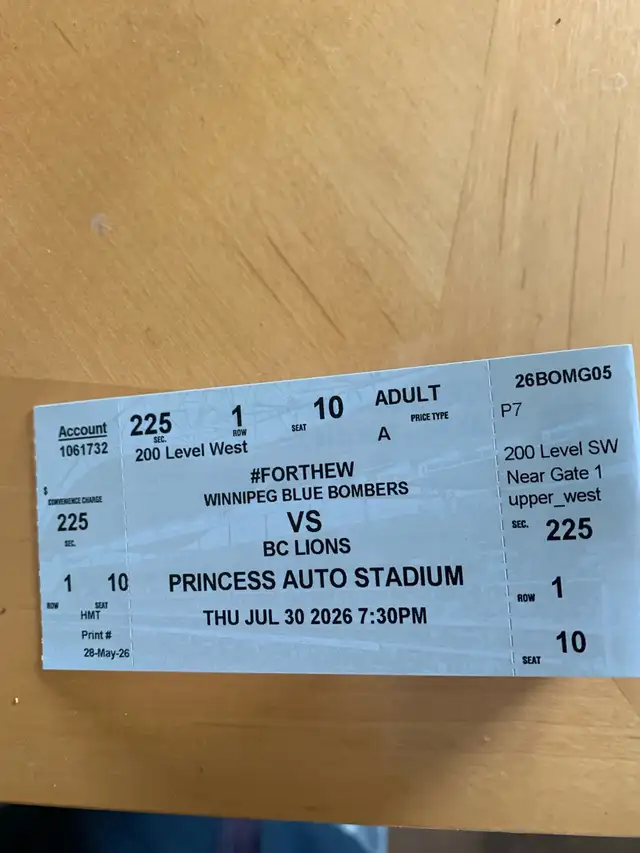 single bomber ticket for today’s game
