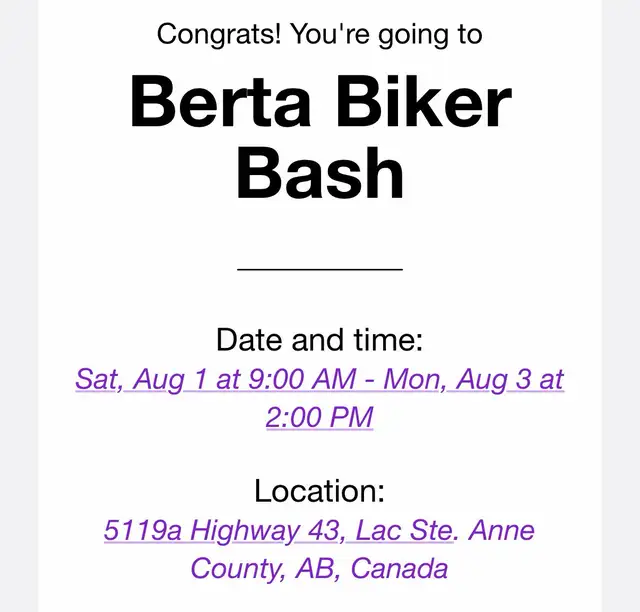 Berta Biker Bash tickets 2 GA 1RV